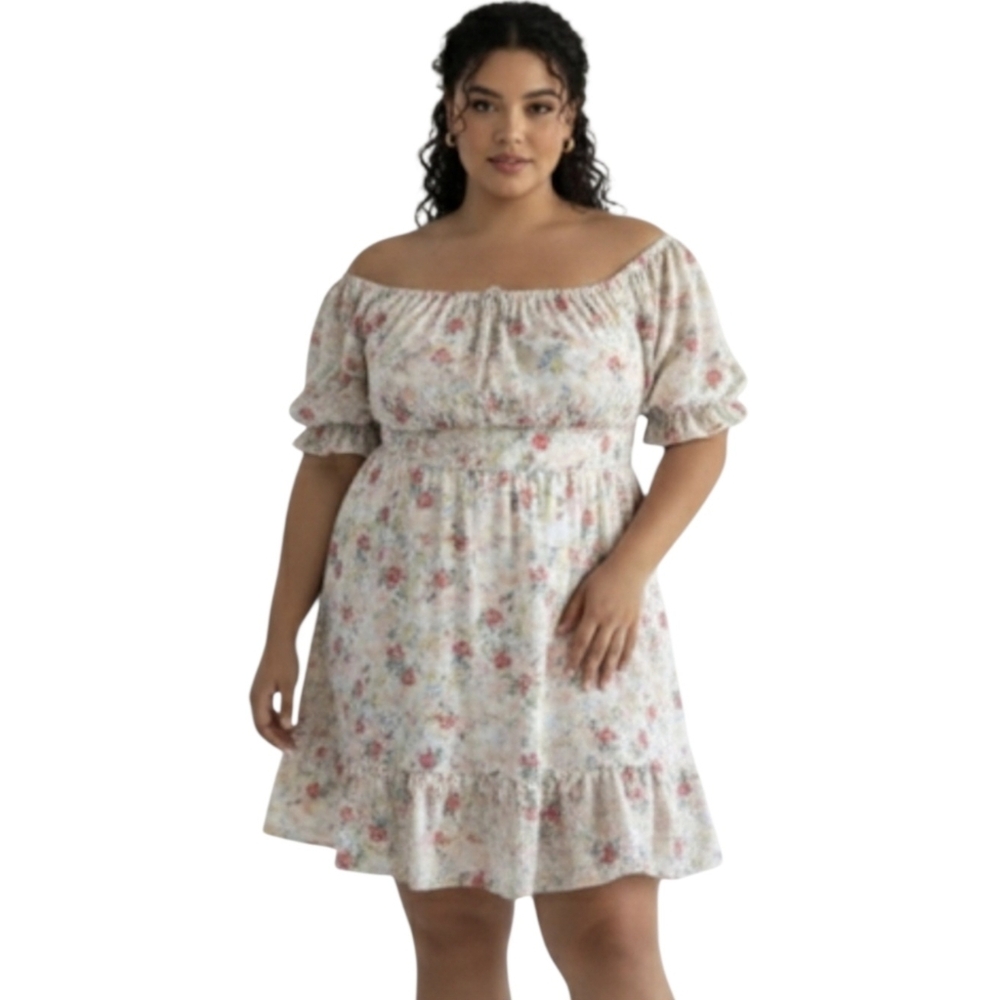 Shein Floral print Smocked waist ruffle Hem Cottagecore dress,plus size XXL